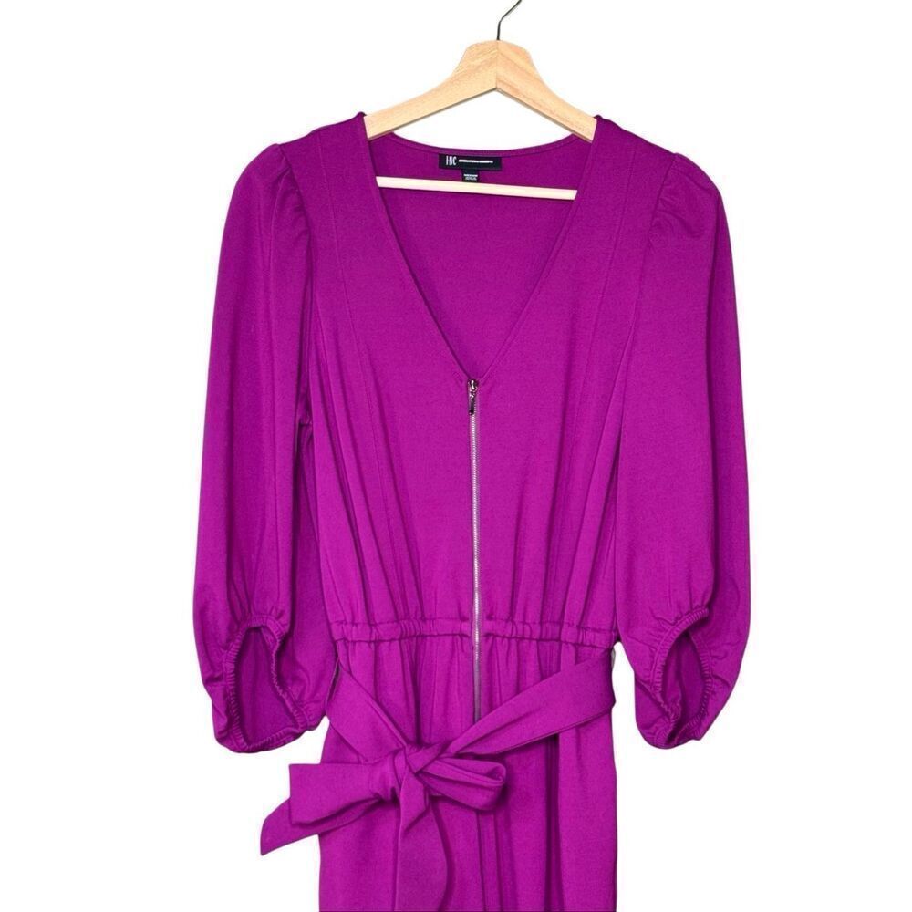 INC International purple V neck bishop sleeve jumpsuit size M - Picture 12 of 16
